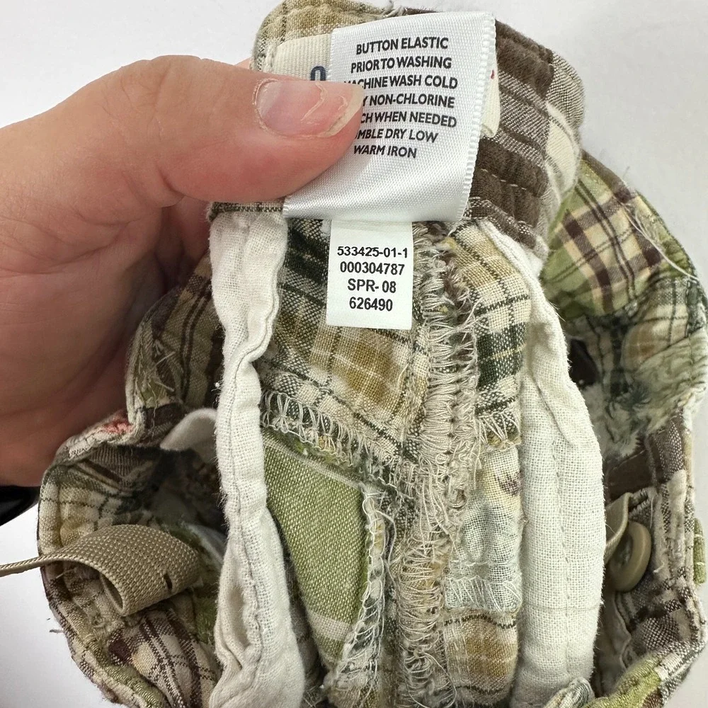 Old‎ Navy Cargo Shorts Toddler Boys 4T Green Patchwork Plaid Tropical Pineapple
